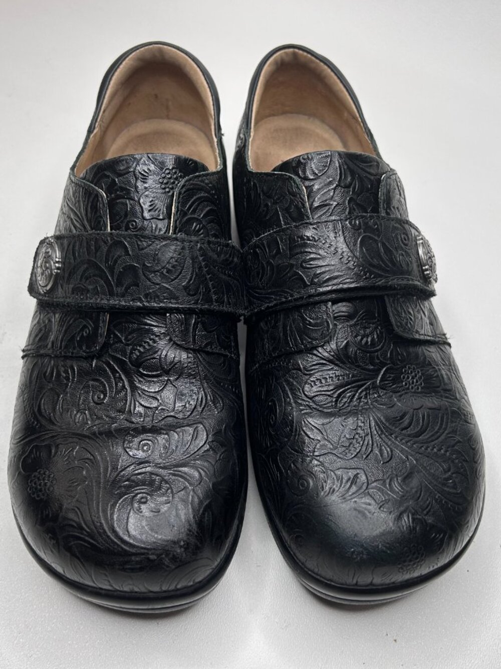 ALEGRIA Joleen Tar Tooled Shoe Leather Slip-Resistant Hook Loop Black sz 41